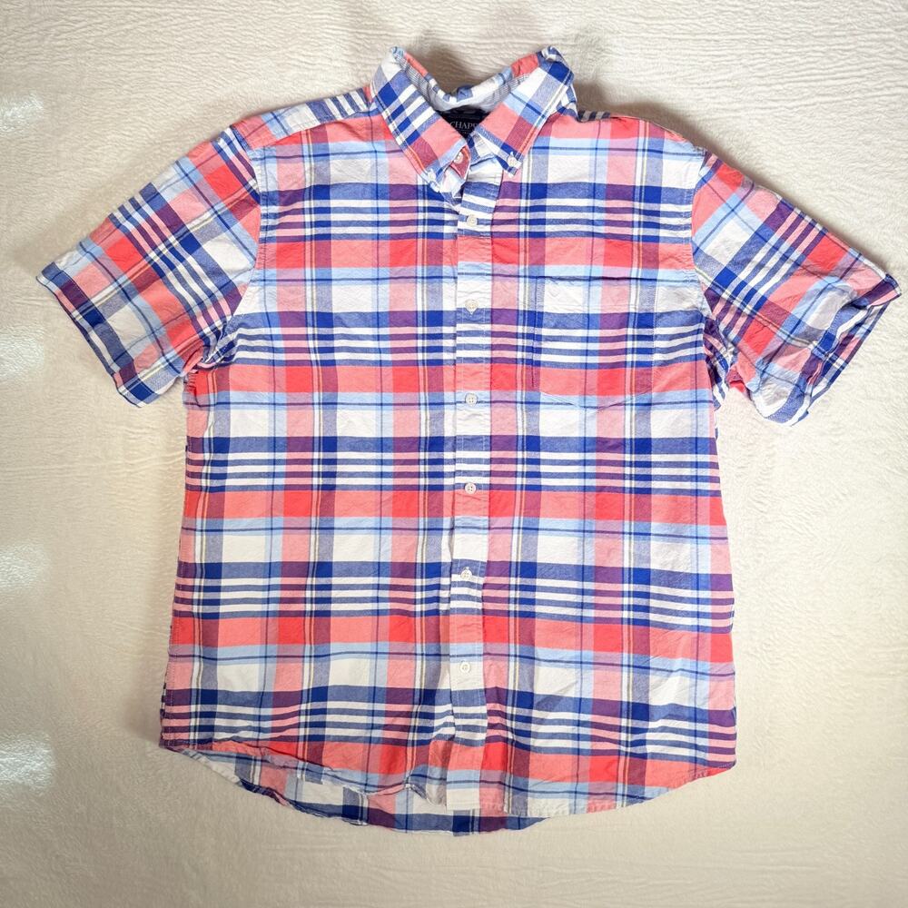CHAPS Button Down Shirt Red Blue White Plaid‎ Pocket Men's Size XL Timeless